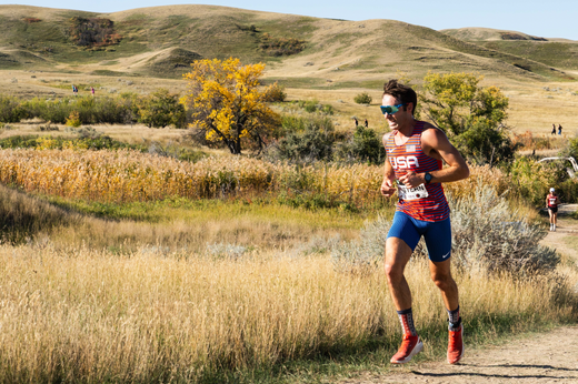 Jeff Stern running in Team USA bib. 