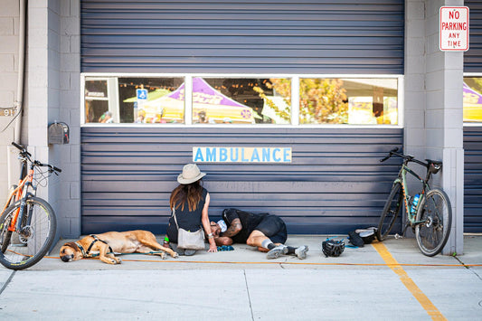Cyclist lying down after race