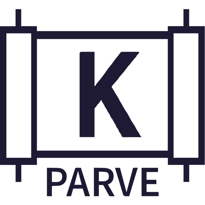 Kosher Parve symbol featuring a large letter 'K' inside a scroll.