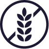 A 'gluten-free' symbol featuring an ear of wheat with a diagonal line through it.