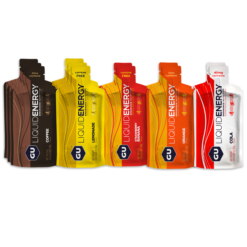 Mixed Box of Liquid Energy Gels. Coffee, Lemonade, Strawberry Banana, Orange, Cola. 2 of each flavor.